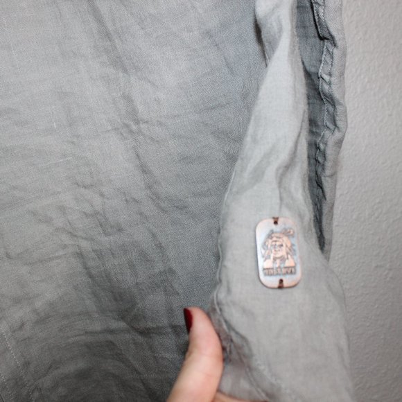 Unity In the Community Linen Aztec Embroidered Snap Down sz M - Picture 2 of 7